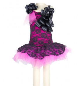 Girls fuchsia lace and black patchwork ballet dance dress