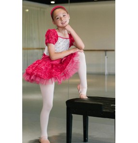 Girls fuchsia sequined ballet dance dress leotard skirt 