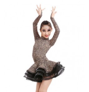 Girls kids children leopard zebra printed latin dance dresses ballroom dance dresses 110-160cm