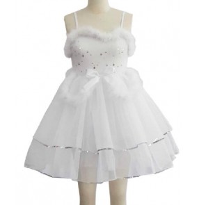 Girls kids children white sequined ballet dance dress leotard tutu skirt 