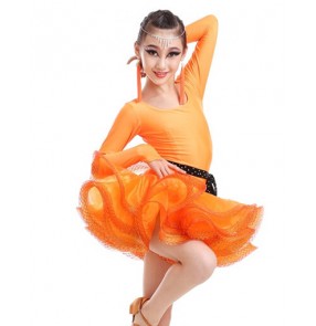 Girls kids latin dance dress orange hot pink green