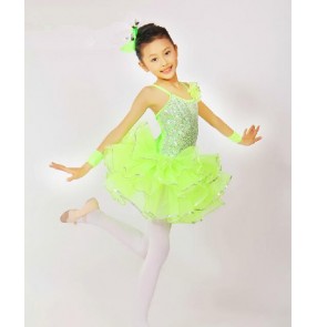 Girls kids neon green sequined ballet dancing dress