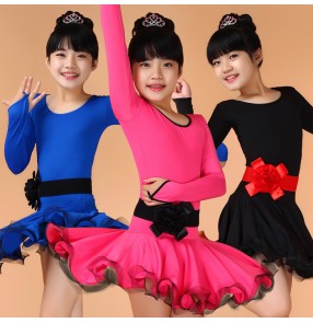  girls latin dress kids child children toddlers competition professional practice latin samba ballroom dance dresses with leotard ruffles skirts with sashes
