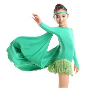 Girls long tassel latin dance dress long sleeves 