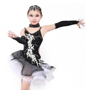 Girls Patchwork backless latin dance dress white black red