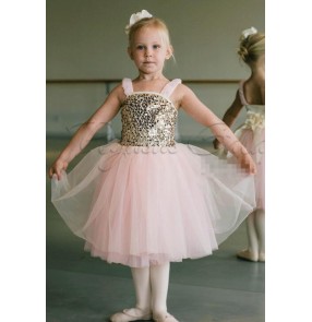 Girls pink sequined ballet dance dress chiffon tutu skirt