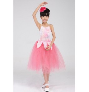 Girls pink velvet long tutu skirt ballet dance dress