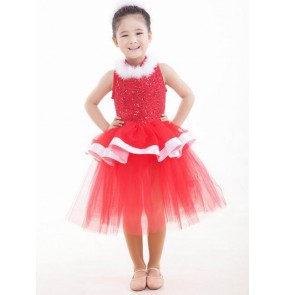 Girls red and feather patchwork tutu skirt ballet dance dress