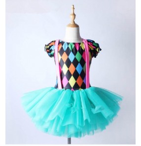 Girls turquoise patchwork ballet dance dress leotard skirt 