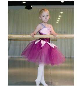 Girls tutu skirt ballet dance dress leotard fuchsia