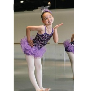 Girls violet sequined ballet dance dress short leotard skirt 