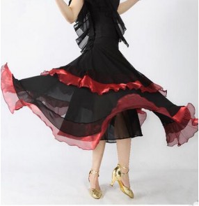 Girls women female layers irregular hem chiffon patchwork violet red fuchsia black long length full standard ballroom waltz tango flamenco dance skirts