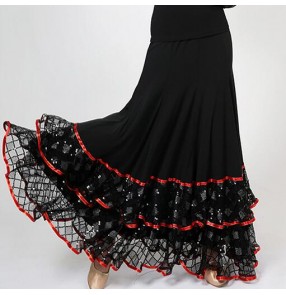 Girls women's adult female ladies competition paillette hem competition standard ballroom tango waltz flamenco dance skirts