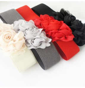 Gray white red black ivory brown Women's chiffon flower appliques dresses waistband sashes latin dance ballroom dance accessories