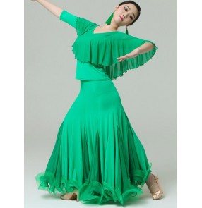 Green black red Women's ladies female standard competition exercise full ballroom dance dresses tango waltz dance  dresses sets top and skirt