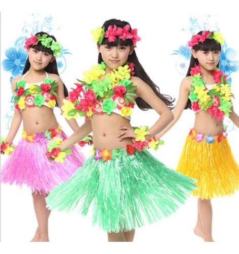 Green fuchsia green rainbow Girls kids children child baby grass hula ...