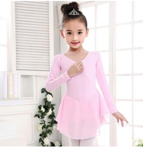 Hot pink light pink purple violet fuchsia light blue chiffon tutu skirt girls kids child children toddlers leotard growth gymnastics practice long sleeves latin ballet dance dresses costumes