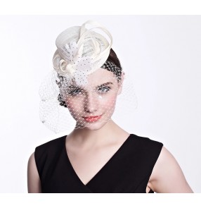 Ivory  pillbox feather fasinators sinamay wedding hat 