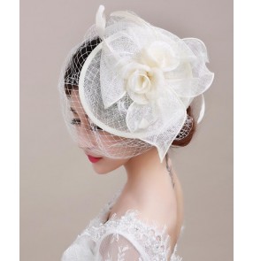 Ivory sinamay linen womens women's ladies handmade  European England style female  wedding party evening event fascinators veil bridal pill box wedding dress top hats fedoras headwear 