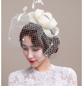 Ivory sinamay womens ladies female 100% linen veil fascinators wedding party event bridals fedoras head piece head wear hair clip dress hats