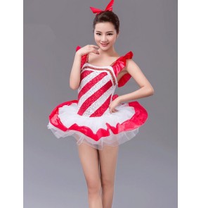 Kids girls striped leotard tutu skirt ballet dance dress