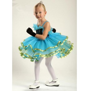 Kids girls turquoise sequined leotard tutu skirt ballet dancing dress skating dress