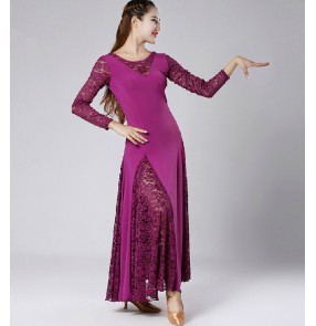 Lace long sleeves ballroom dancing dress