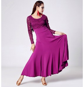Lace long sleeves long length big skirted ballroom dancing dress