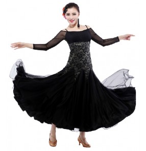 Lace off shoulder long sleeves ballroom dancing dress