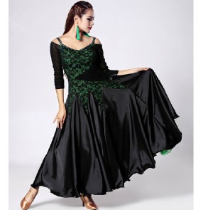 Lace satin Long sleeves ballroom dance dress