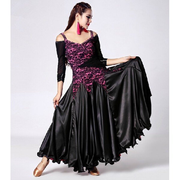 Lace satin Long sleeves ballroom dance dress