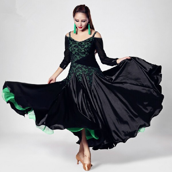 Lace satin Long sleeves ballroom dance dress