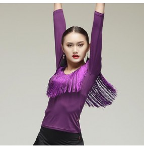 Lady's tassel front latin ballroom dance tops