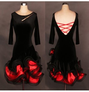 Latin dance dress adult performance tassel dance competition dress velvet ballroom dance dress waltz 