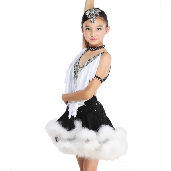 Latin Dance Dress Children With Hand Sewing Stone Girls Dance Dress Kids Ballroom Dance Competition Rumba Cha Cha Tango Dresses