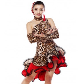 Leopard Latin Dance Dress Women Competition Ballroom Dance Dress Latin Salsa Dresses Rumba Dress Fringe Dance Clothes Vestidos