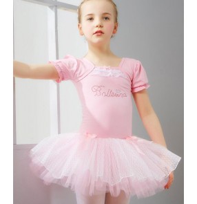 Light blue pink short sleeves girls kids toddlers baby child competition gymnastics practice ballet tutu skirt dance costumes dresses