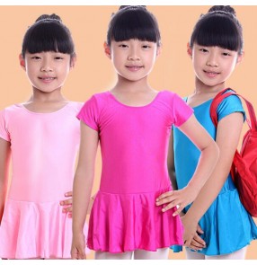 Light pink hot pink fuchsia blue turquoise yellow red black short sleeves girls kids child children toddlers practice gymnastics leotard latin ballet tutu skirt dance costumes dresses