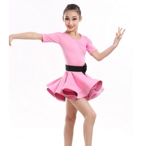 Light pink orange neon green black short sleeves swing skirts girls kids child children toddlers competition gymnastics practice latin ballroom dance dresses