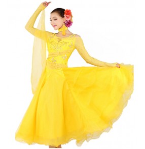 Long sleeves diamond pattern long length senior ballroom dancing dress