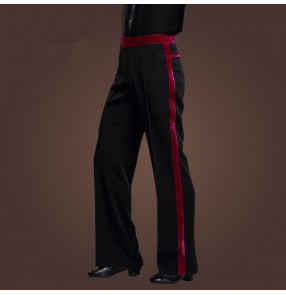 Men Latin Dance Pants Velvet Mens Ballroom Dance Pants Black/Red Rumba/Samba/Tango/Cha Cha/Jazz Dancewear