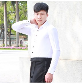 Men's latin ballroom waltz dance white black shirt dance tops 