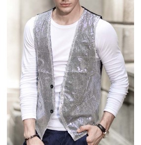 Men's latin dance vest ballroom dancing top silver