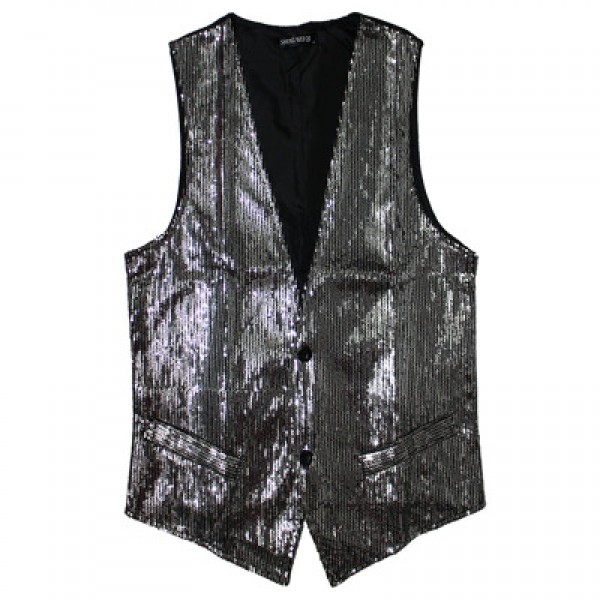 Men's latin dance vest ballroom dancing top silver