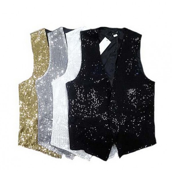 Men's latin dance vest ballroom dancing top silver