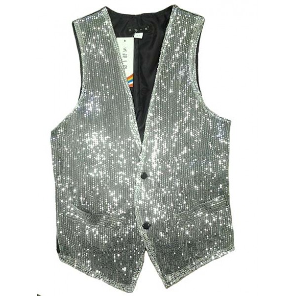 Men's latin dance vest ballroom dancing top silver