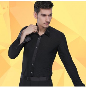 Men's male black striped latin ballroom dance shirt waltz dance top