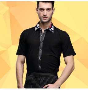 Men's male printed turn collar short sleeves latin dance shirt ballroom dance shirt 