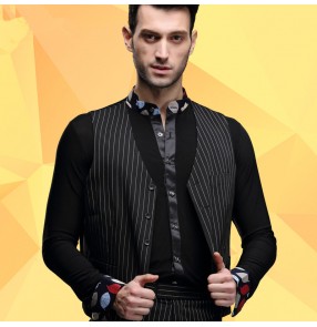 Men's male striped black latin ballroom dance waltz vest top (only vest)