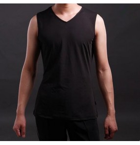 Men's male summer exercise  sports black v neck latin dance vest ballroom dance tango waltz dance sleeveless top 